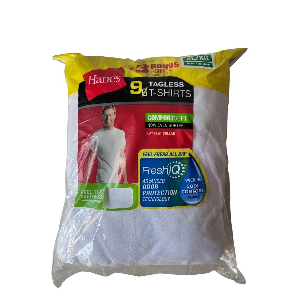 Hanes Mens 9 Pack ComfortSoft White Tagless Crewneck T-Shirts Size XL FreshIQ